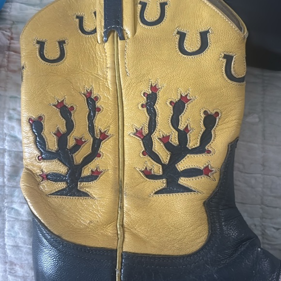 LARRY MAHAN Women's GORGEOUS Vintage Inlay Yellow and Blue Cowboy Boots - Picture 8 of 8